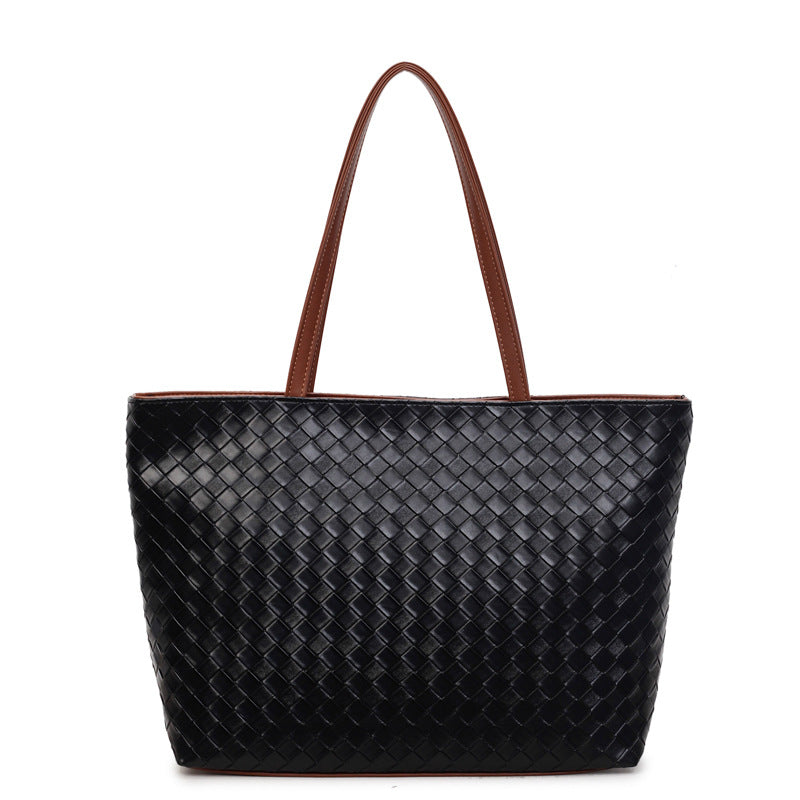 Woven PU Leather Large Capacity Shoulder Tote Bag for Women
