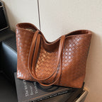 Woven PU Leather Large Capacity Shoulder Tote Bag for Women