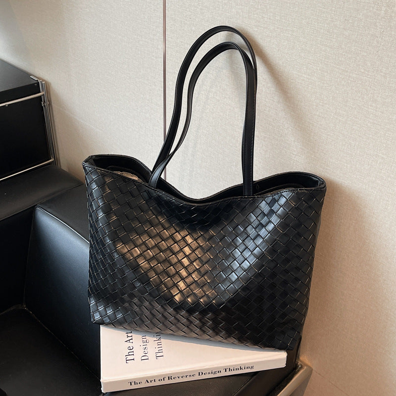 Woven PU Leather Large Capacity Shoulder Tote Bag for Women