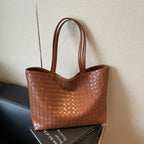 Woven PU Leather Large Capacity Shoulder Tote Bag for Women